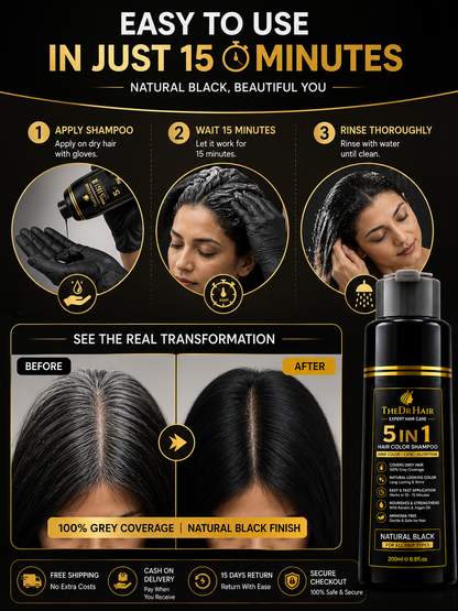 Cover Gray Hair in Just 10 Minutes | 5 IN 1 HAIR COLOR SHAMPOO